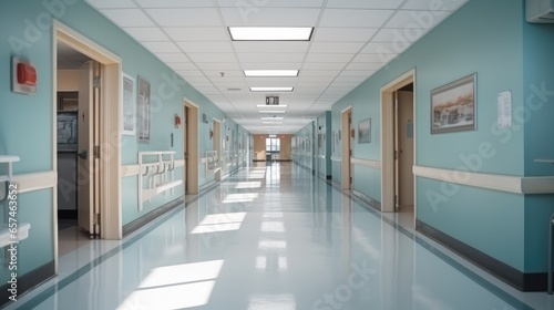 Hospital corridor  empty.