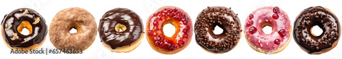 Donuts set with colorful sprinkles isolated on transparent