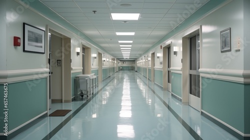 Hospital corridor  empty.