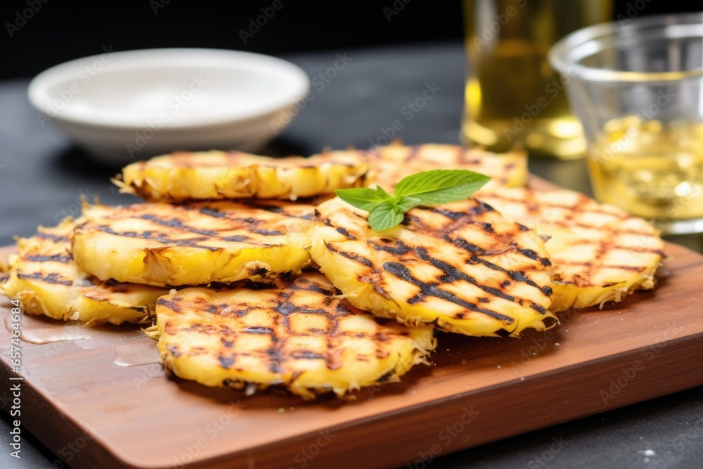 grilled pineapple slices on a pizza stone grilled pineapple slices on a pizza stone