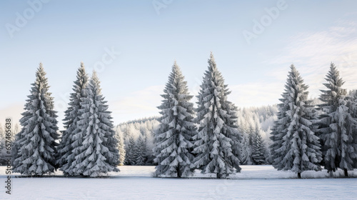 snow covered pine trees background  © reddish