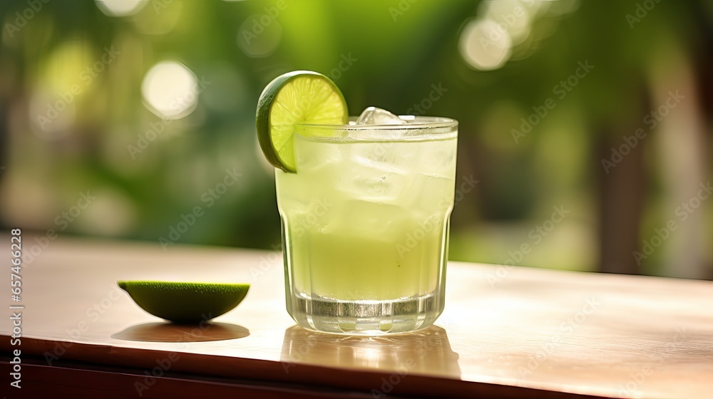 Refreshing Lime Juice in a Crystal Glass with Ice Cubes and Mint Leaves on a Wooden Table Refreshing Lime Juice in a Crystal Glass with Ice Cubes and Mint Leaves on a Wooden Table