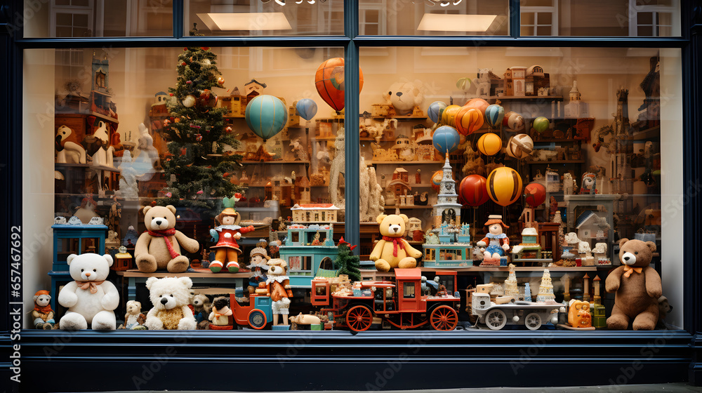 Children's Toy Display in Window Children's Toy Display in Window