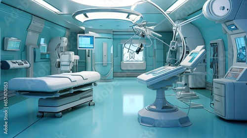 Surgical robot  3D rendering in operating room