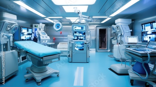 Surgical robot  3D rendering in operating room