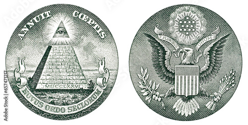 E Pluribus Unum Great Seal and Pyramid one dollar banknote element macro isolated photo