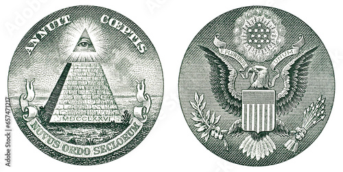E Pluribus Unum Great Seal and Pyramid one dollar banknote element macro isolated