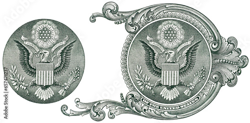 E Pluribus Unum Great Seal one dollar banknote element macro isolated photo