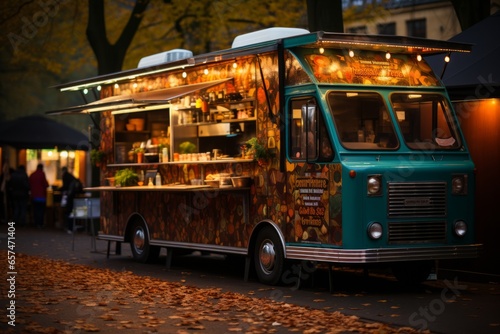 Food truck offering a diverse selection of international cuisines at a food festival, Generative AI