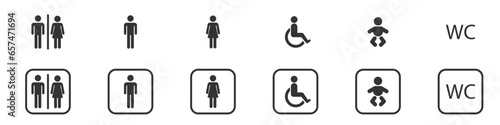 WC signs set. Toilet icons set, man and woman symbol. Toilet signs, WC signs on isolated background. Vector illustration EPS 10