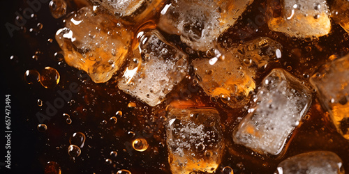 Ice Cubes Inside The Drink, Cola ice cubes close up Stock , Ice in a glass with Cola close-up on a gray background, ice texture with soft drinks, GENERATIVE AI