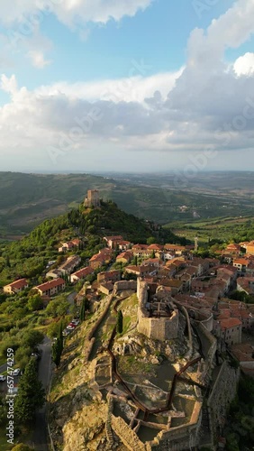Aerial view of the castle Castiglione d'Orcia in Tuscany, Italy
