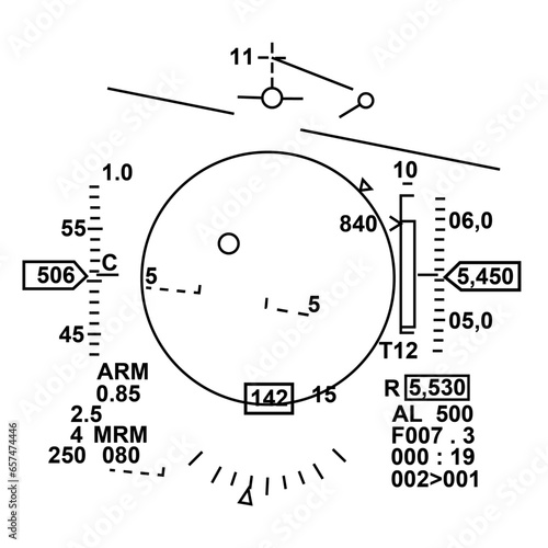 Leinwand Poster Lockheed Martin F-16 Fighting Falcon Heads Up Display (HUD) Symbology with Dynam