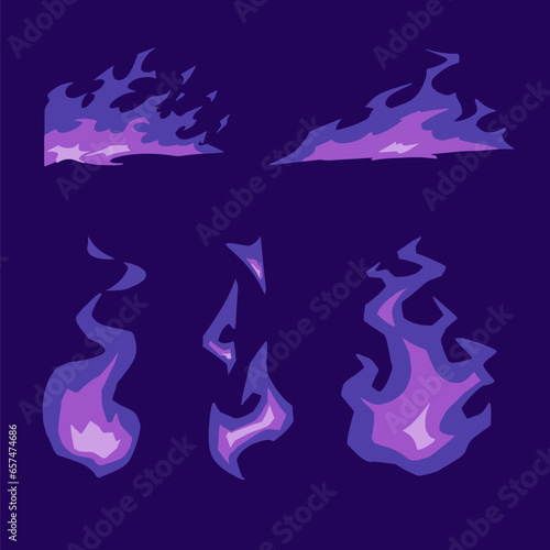 Fire violet simple gradient icons set vector image, Collection fire icons flames symbols image, Cartoon fire flames set image