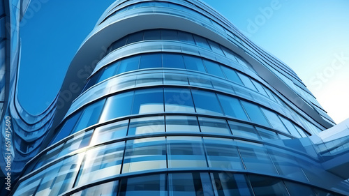 Low angle view of futuristic architecture, Skyscraper of office building with curve glass