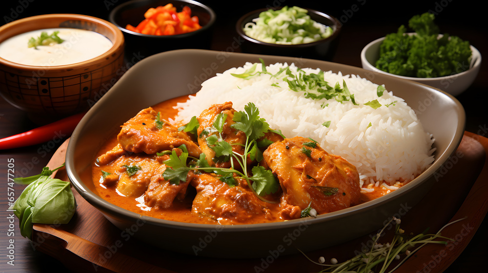 Chicken Curry with Steamed Rice Garnish Chicken Curry with Steamed Rice Garnish