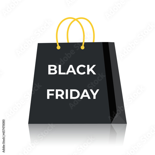 Black Friday concept. Black shopping bag on white background.