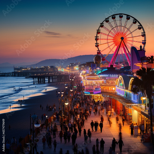 Santa Monica Pier at sunset.