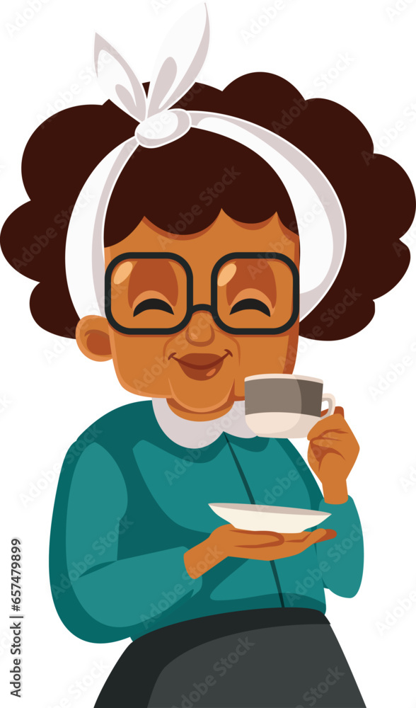 Senior Woman Having a Cup of Coffee Enjoying and relaxing Vector Cartoon Character. Cheerful elderly lady of African ethnicity drinking tea
Senior Woman Having a Cup of Coffee Enjoying and relaxing Vector Cartoon Character. Cheerful elderly lady of African ethnicity drinking tea