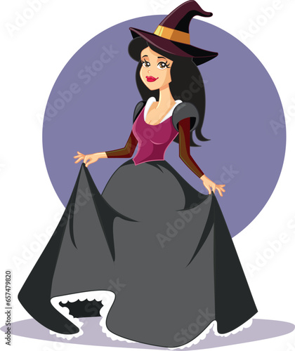 Witch Wearing a Pointed hat Dressed up for. Halloween Party Vector Illustration

Charming Halloween enchantress in attractive costume with witchy hat 
