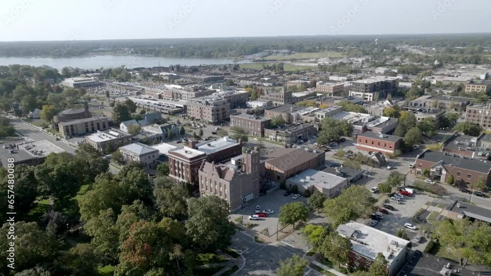 Holland, Michigan downtown with drone video moving in. Holland, Michigan downtown with drone video moving in.