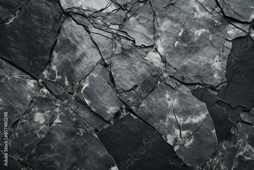 Close-up of Rough Cracked Mountain Surface  Black and White Rock Texture  Dark Gray Stone Granite Background for Design