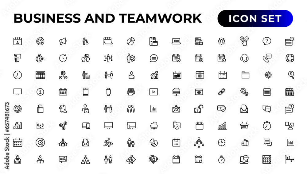 Business and Teamwork line icons set.Money, investment, teamwork, meeting, partnership, meeting, work success.Outline icon . Business and Teamwork line icons set.Money, investment, teamwork, meeting, partnership, meeting, work success.Outline icon .