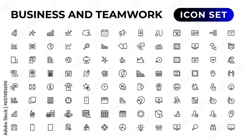 Business and Teamwork line icons set.Money, investment, teamwork, meeting, partnership, meeting, work success.Outline icon . Business and Teamwork line icons set.Money, investment, teamwork, meeting, partnership, meeting, work success.Outline icon .
