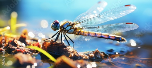 Closeup dragonfly on stream. Generative AI technology. © Hero Design