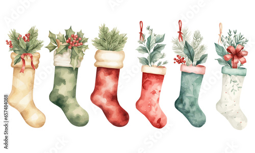 Watercolor Christmas Stocking socks vectors