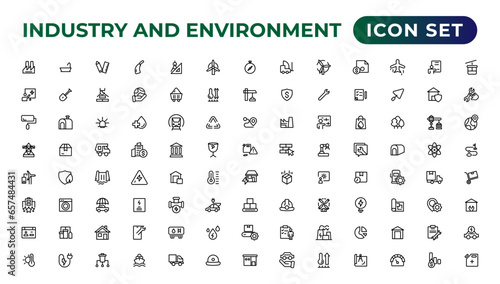 Set of outline icons related to green, renewable energy, alternative sources energy. Eco icon collection.Outline icon collection.