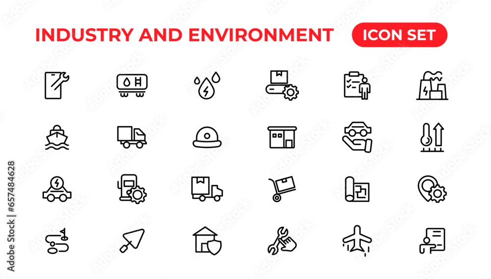 Set of outline icons related to green, renewable energy, alternative sources energy. Eco icon collection.Outline icon collection. - obrazy, fototapety, plakaty 