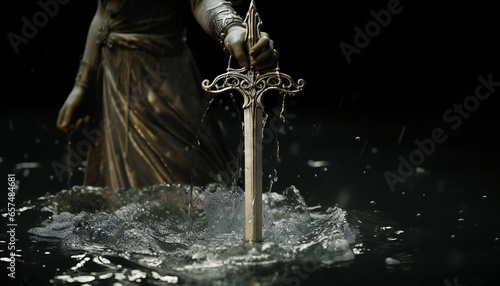 Recreation of the legendary sword Excalibur wielded by the lady of the lake	