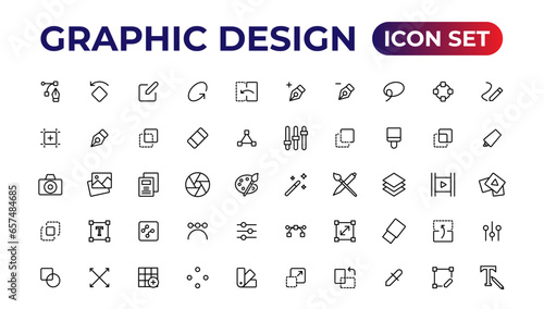 Thin line icons of graphic design. Simple linear icons in a modern style flat, Creative Process. Graphic design, creative package.