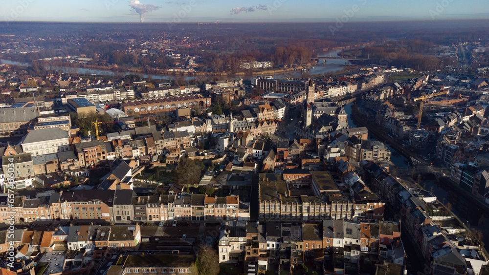 Drone-Captured Panorama of Dendermonde on a Cold Day