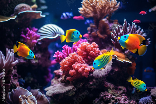 Beautiful sea life under the sea with colorful of coral, fishes, animals, shells