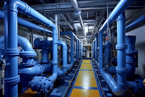 Upgraded piping system with modern fittings to connect existing large water pipelines. Generative AI