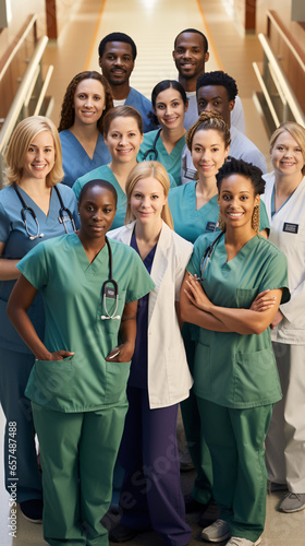A United Front in Healthcare Medical Staff Team, a Harmonious Blend of Doctors and Nurses, Standing Together in a Hospital Setting