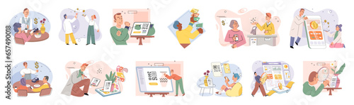 Cashless payment. Vector illustration. Mobile wallets provide secure way to store payment information for quick and easy transactions Online shopping platforms often offer various cashless payment
