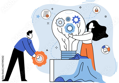 Team solving complex problems. Teamwork vector illustration metaphor. Solution solve problem concept Business team discussing ideas for startup Leadership meeting, supervision idea, hiring, coaching