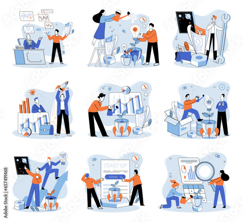 Successful project launch. Vector illustration. Project launch startup, birth of promising new venture A development project idea, ray of light that cilluminate path to innovation Project launch