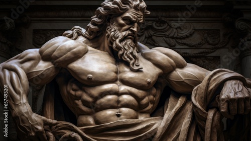 Sculpture of Hercules a brutal, muscular male, with a beard, the Greek hero. Olympian legendary fighter, Hercules, Figure. Art of an ancient mythological male fighter, portrait. photo
