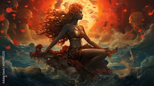 Obraz na plátně Painting of a beautiful woman, the Greek goddess Venus