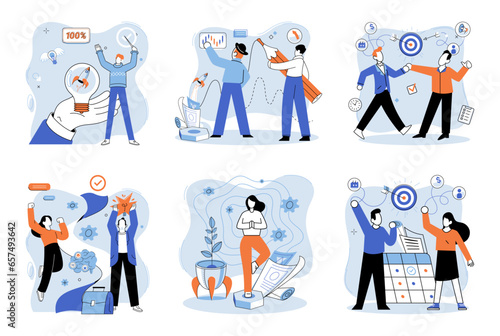 Successful project launch. Vector illustration. A project launch, giant leap towards future full of potential A successful business, landmark of effective strategies and decisions Project launch