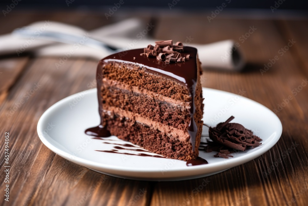 chocolate cake slice on a white ceramic plate chocolate cake slice on a white ceramic plate