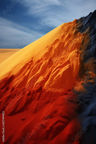 Colorful desert sand as the background image with wave-shaped structure. © PaulShlykov