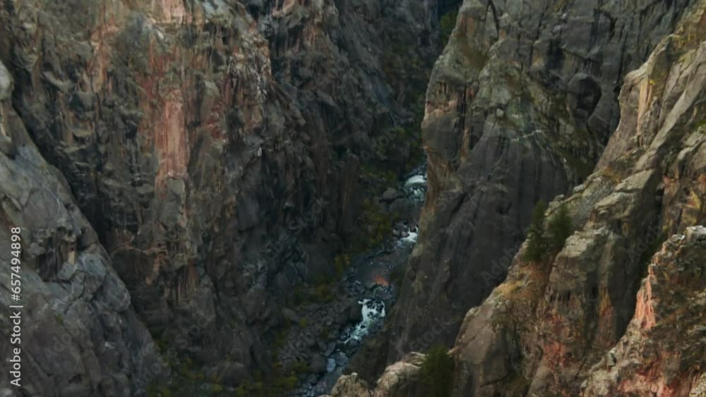 Detail View Of Black Canyon with Gunnison River In Montrose County, Colorado, United States. - tilt down Detail View Of Black Canyon with Gunnison River In Montrose County, Colorado, United States. - tilt down