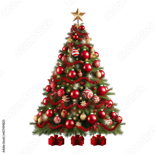 Decorated Christmas Tree transparent white background 