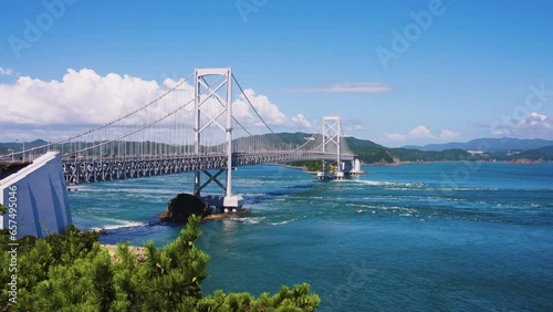 Tidal Currents passing under Great Naruto Bridge in Tokushima, Japan photo