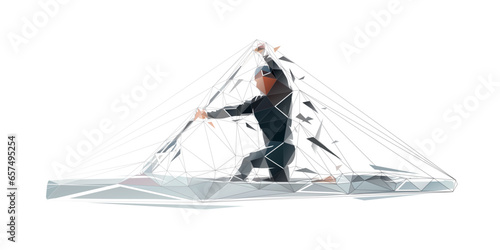 Canoe flatwater, isolated vector silhouette, ink drawing. Water sport logo, side view